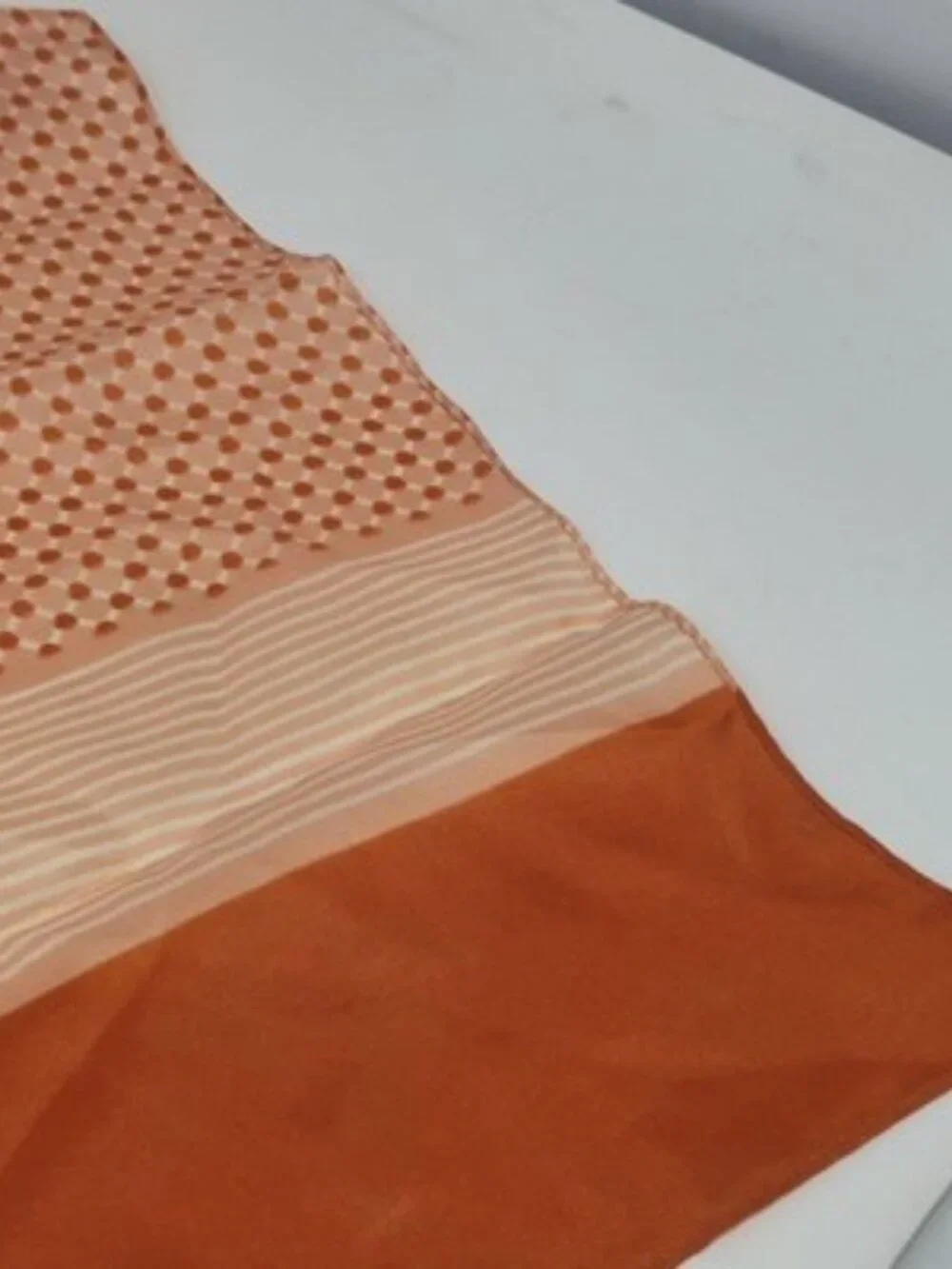 ​Vintage Glentex Scarf RN3988 100% Acetate Peach Polka Dot/Stripes Made In Japan